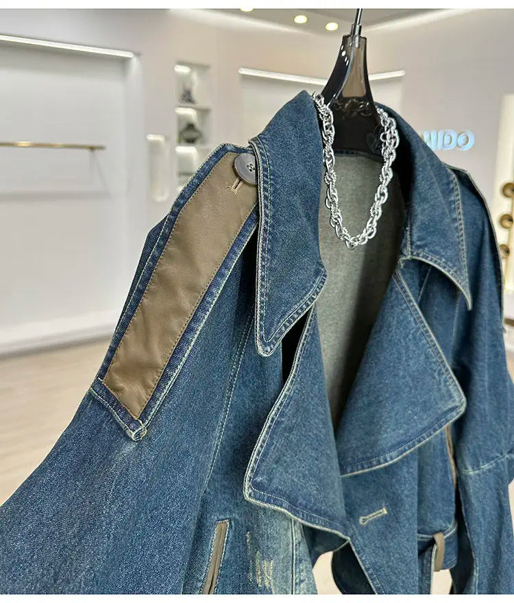 Vintage Blue Jeans Jacket Women's Short Coat Loose Denim Jackets Bomber Jacket Long-sleeved Top Design Aesthetic Goth Trendy