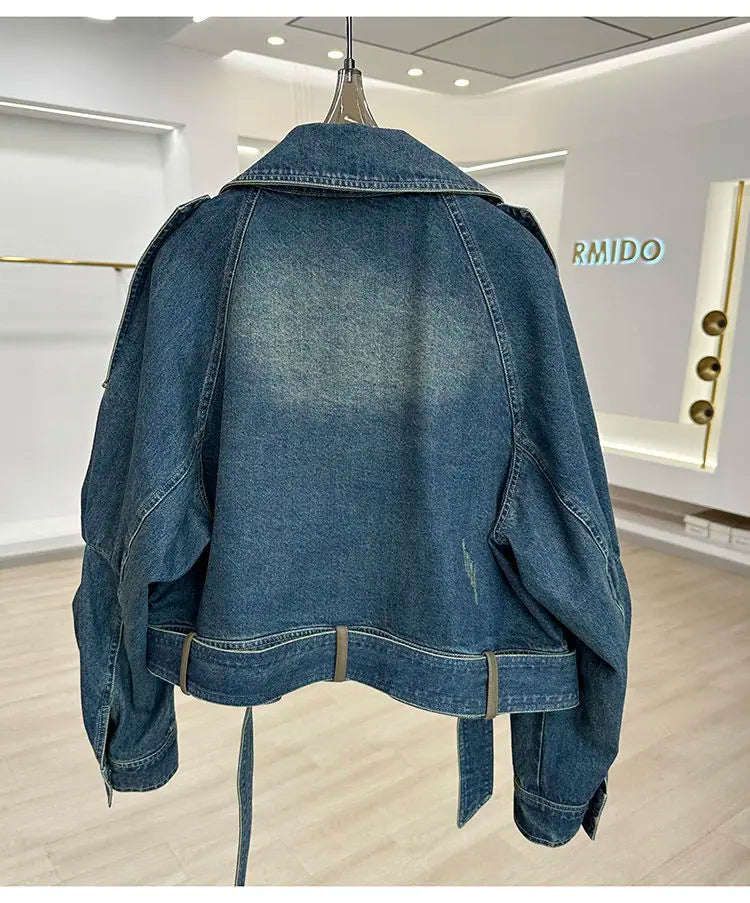 Vintage Blue Jeans Jacket Women's Short Coat Loose Denim Jackets Bomber Jacket Long-sleeved Top Design Aesthetic Goth Trendy