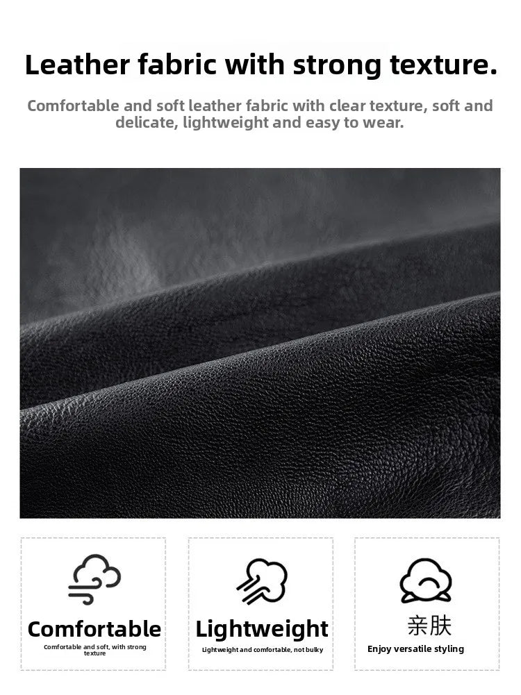 Men's Fashion Motorcycle Style Leather Jacket Autumn Winter Slim Fit Zipper Closure Casual Korean Large Size Coat Outerwear