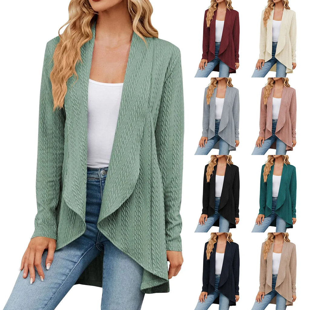Women'S Draped Front Open Cardigan Casual Long Sleeve Lightweight Knitted Cardigans Ladies Autumn Winter Solid Sweaters